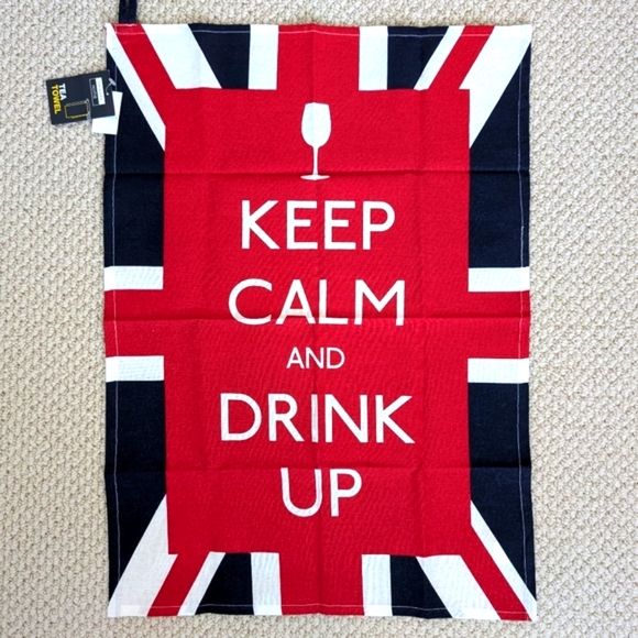 Keep Calm and Drink Up Union Jack Tea Towel UK British Britain Flag Wine Kitchen - Picture 2 of 9
